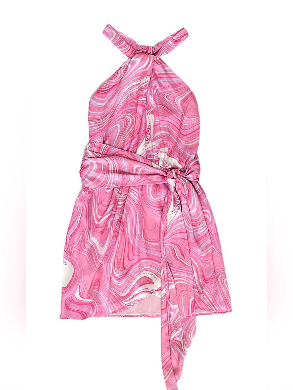 Amanda Uprichard Shauna Swirl Mini Dress Pink Halter Asymmetrical Size S Party - Picture 4 of 12